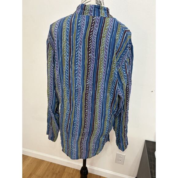 Albert and Pearl 100% Silk Boho Retro Eclectic Abstract Striped Blouse Size L - Picture 4 of 4